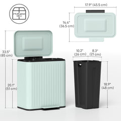 Trash Can, 2 x 5.3 Gallon (2 x 20 L) Garbage Can with Soft-Close Lid, Removable Inner Buckets for Kitchen Home Office