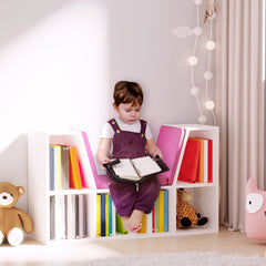 6-Cubby Bookcase with Seat Cushion, Cube Storage Shelf with Reading Nook for Home Office, Study, Blue
