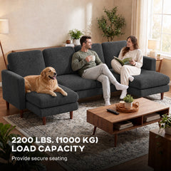 Sectional Sofa, Corduroy U Shaped Couch with Double Chaise and Spring Cushions, 2200lb Capacity, Beige