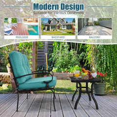 2 Piece Patio Loveseat and Coffee Table Set, 47 in Steel Bench Rated 550 lb with 4 in Turquoise Olefin Cushions and Mesh Top Table