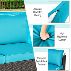2 Piece Armless Patio Rattan Sofa Set, Add On Sectional Middles with Thick Seat and Back Cushions, Turquoise Blue
