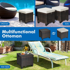 2 Pieces Patio Rattan Ottoman Set with Removable Cushions-Beige