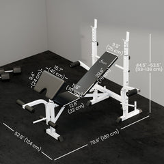 Bench Press Set Adjustable Weight Bench with Squat Rack, Preacher Curl Pad, Leg Developer and Weight Storage, White