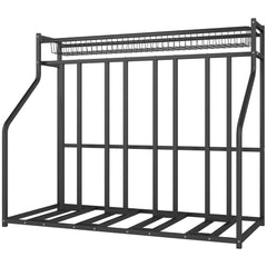 4 Bicycle Bike Stand, Metal Floor Bike Storage Rack with Basket, Hooks, Indoor Outdoor Bicycle Stand, Black
