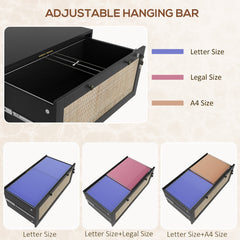 2-Drawer Filing Cabinet with Lock, Rattan File Cabinet with Adjustable Hanging Bar, Natural