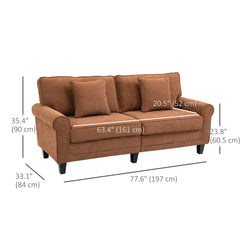 Modern 3 Seater Sofa, Corduroy Fabric 3 Seater Couch with Pine Wood Legs and Rolled Armrests for Living Room, Beige