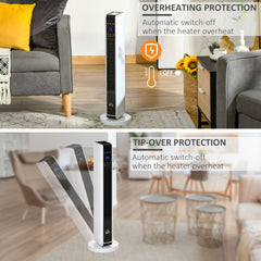 Ceramic Tower Heater, Oscillating Space Heater with Remote Control, Timer, Tip-Over & Overheat Protect, 750W/1500W