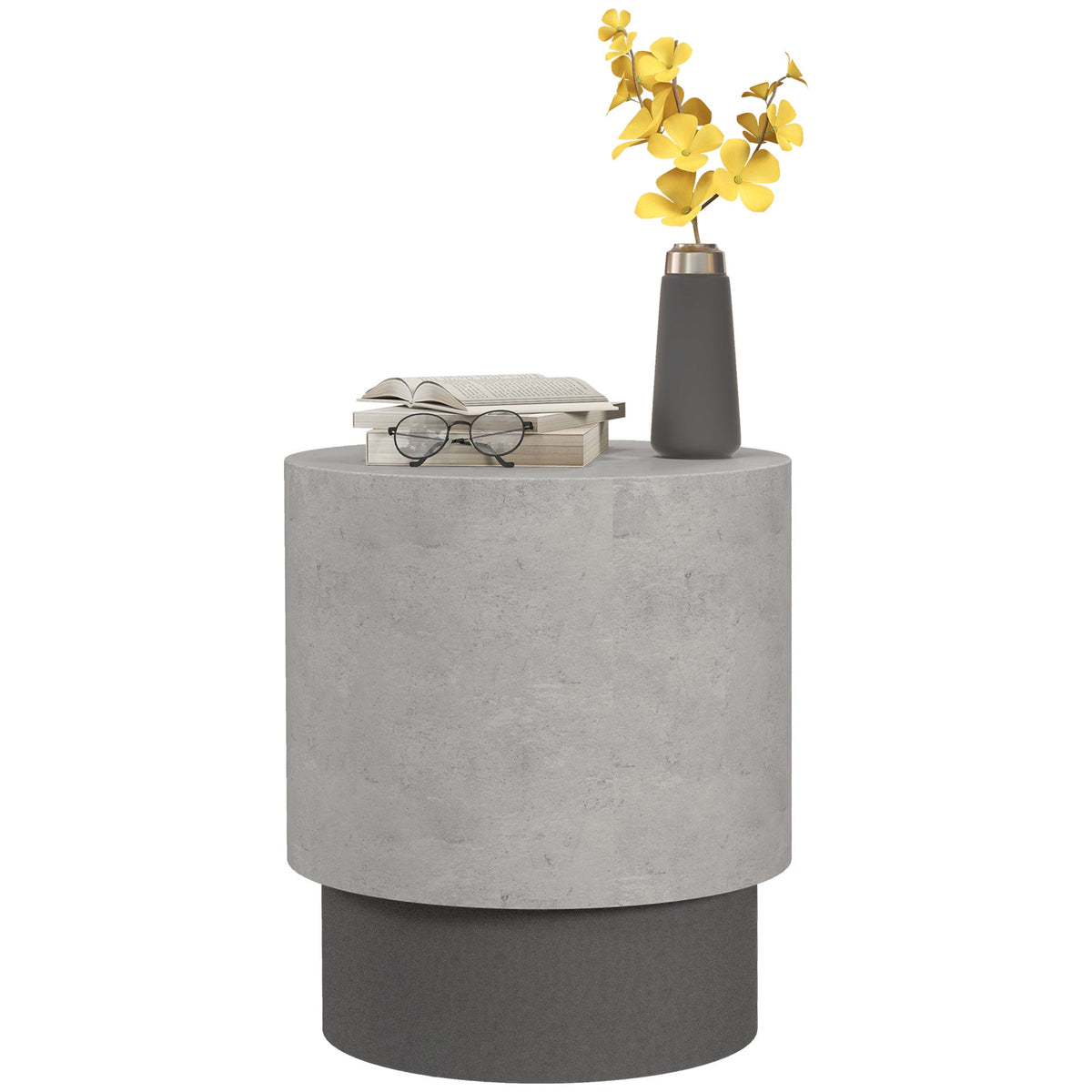 Lightweight Accent Table with Concrete Finish, Round Side Table with 4 Adjustable Feet for Indoor, Outdoor