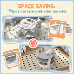 5 Piece Kids Table and Chair Set with Storage for Kids Room, Grey