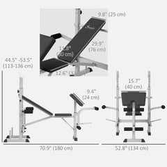 Bench Press Set Adjustable Weight Bench with Squat Rack, Preacher Curl Pad, Leg Developer and Weight Storage, White