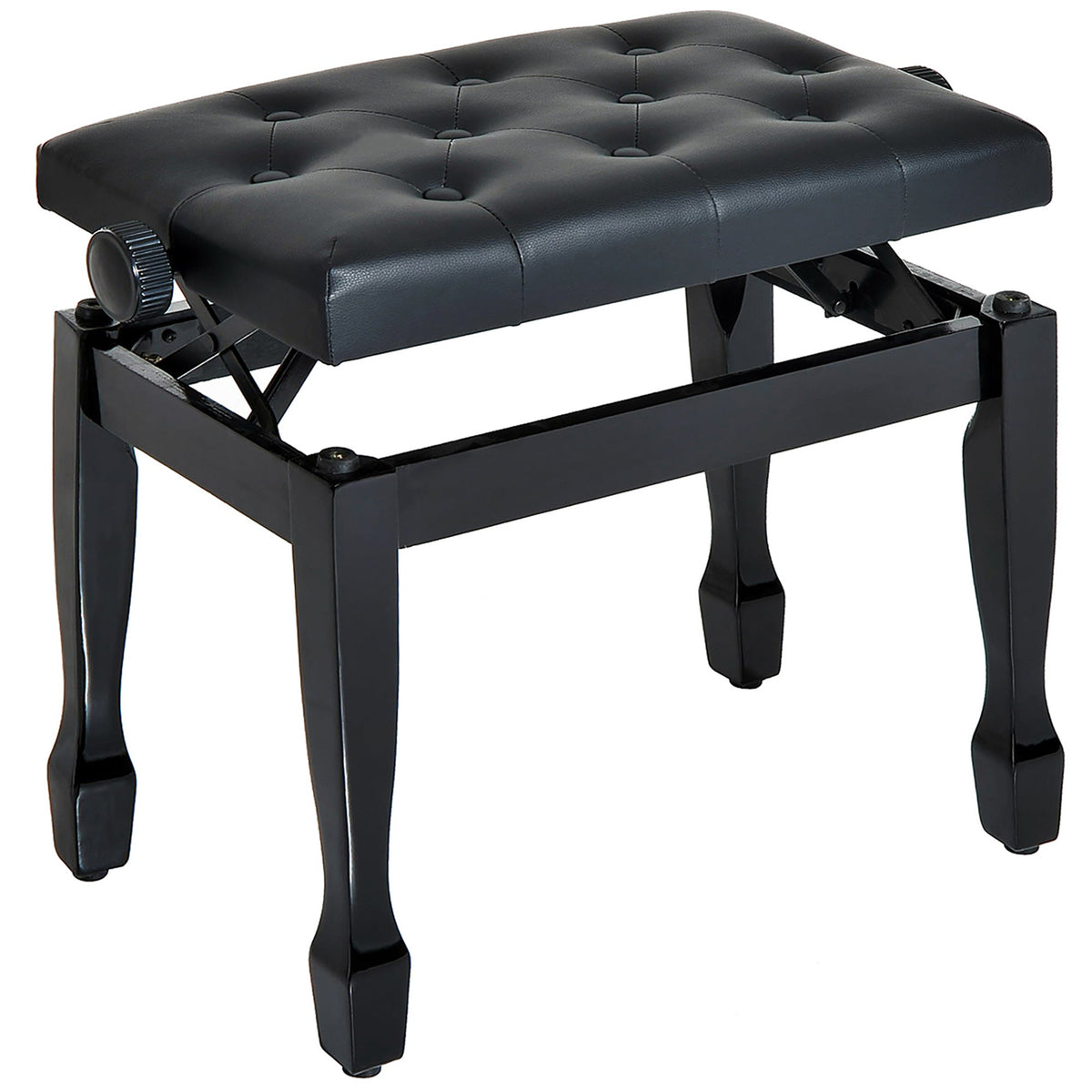 25" Adjustable Height Piano Bench with Padded Cushion, Keyboard Seat with Solid Wood Legs, Black