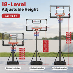 3.3-10 Feet Portable Basketball Hoop Adjustable with Base and Wheels