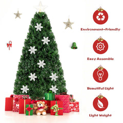 5 FT Fibre Optic Christmas Tree with 170 Tips, 21 LEDs, Lit Snowflakes and Metal Stand