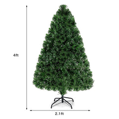 4 FT Fibre Optic Artificial Christmas Tree with 125 Branch Tips, 7 Colour Lights and Metal Stand