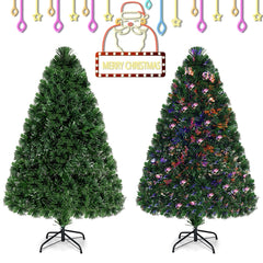 4 FT Fibre Optic Artificial Christmas Tree with 125 Branch Tips, 7 Colour Lights and Metal Stand