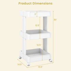3/4-Tier Rolling Utility Cart with Detachable Trays and Smooth Wheels-3-Tier