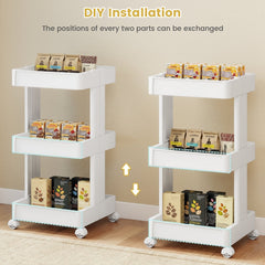 3/4-Tier Rolling Utility Cart with Detachable Trays and Smooth Wheels-3-Tier