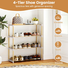3/4-Tier Solid Wood Shoe Rack with Slatted Open Shelves-4-Tier