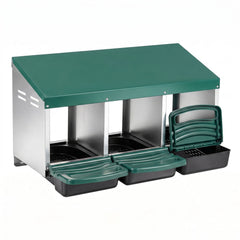 3-Compartment Roll Away Chicken Nesting Box for Egg Collection with Removable Trays and Landing Steps-Green