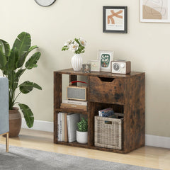 3-Cube Bookcase 2-tier Wooden Storage Shelf with Pull-out Drawer-Brown
