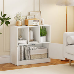3-Cube Bookcase with Doors 3-Tier Cubic Bookshelf with Open Compartments and Cabinet-White