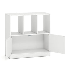 3-Cube Bookcase with Doors 3-Tier Cubic Bookshelf with Open Compartments and Cabinet-White