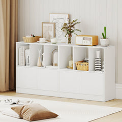 3-Cube Bookcase with Doors 3-Tier Cubic Bookshelf with Open Compartments and Cabinet-White
