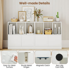 3-Cube Bookcase with Doors 3-Tier Cubic Bookshelf with Open Compartments and Cabinet-White