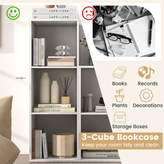 3 Cube Bookshelf with Back Guardrail for Living Room Bedroom-White