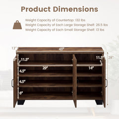 3-Door Buffet Sideboard with Adjustable Shelves and Anti-Tipping Kits-Brown