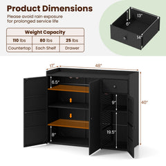 3 Doors Outdoor PE Wicker Storage Cabinet for Deck-Black