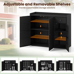 3 Doors Outdoor PE Wicker Storage Cabinet for Deck-Black