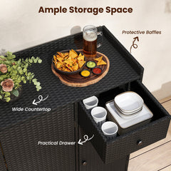 3 Doors Outdoor PE Wicker Storage Cabinet for Deck-Black