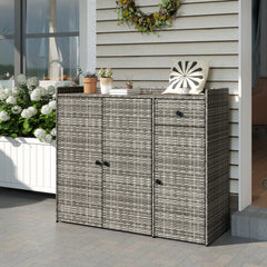 3 Doors Outdoor PE Wicker Storage Cabinet for Deck-Gray