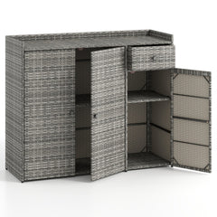 3 Doors Outdoor PE Wicker Storage Cabinet for Deck-Gray