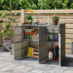 3 Doors Outdoor PE Wicker Storage Cabinet for Deck-Gray