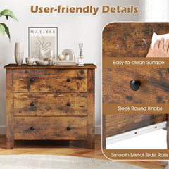 3 Drawer Dresser Chest of Drawers Bedside Table-Rustic Brown