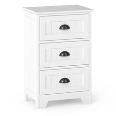 3-Drawer Storage Nightstand with Fluted Fronts and Cup Handles, White