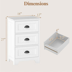 3-Drawer Storage Nightstand with Fluted Fronts and Cup Handles, White