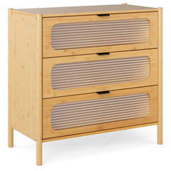 3 Drawer Mid Century Modern Chest of Drawers with Reeded Tempered Glass Front-Natural