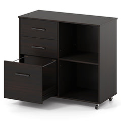 3-Drawer Mobile Lateral File Cabinet Printer Stand-Espresso