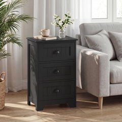 3 Drawer Storage Nightstand with Fluted Fronts and Cup Handles, Black