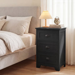 3 Drawer Storage Nightstand with Fluted Fronts and Cup Handles, Black
