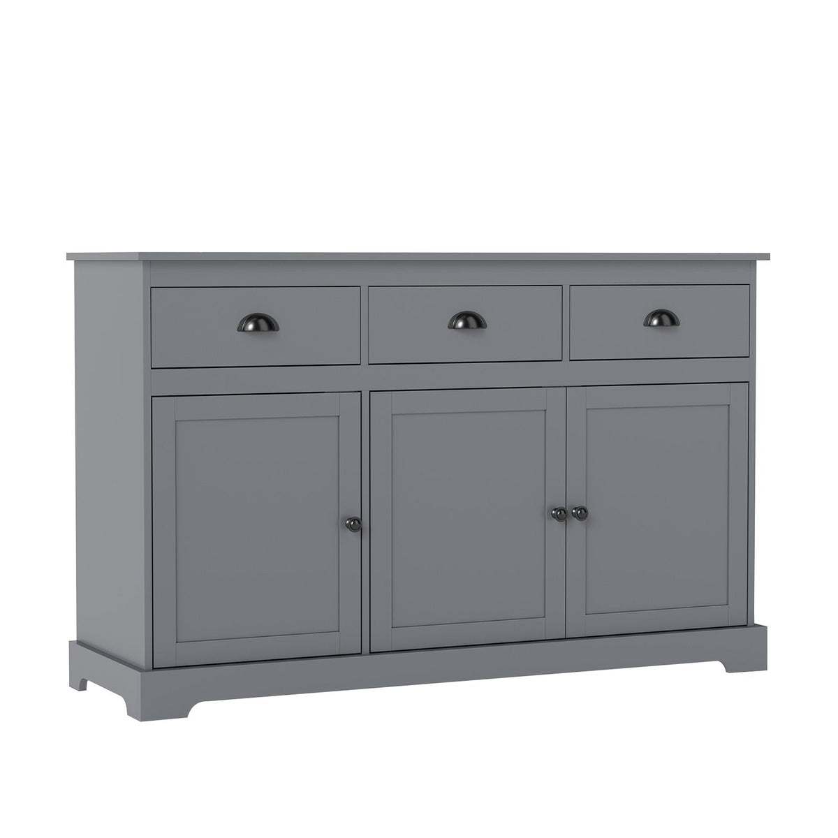 3 Drawers Sideboard Buffet Storage with Adjustable Shelves-Gray