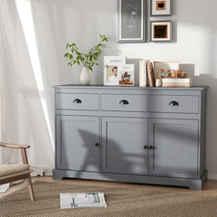 3 Drawers Sideboard Buffet Storage with Adjustable Shelves-Gray