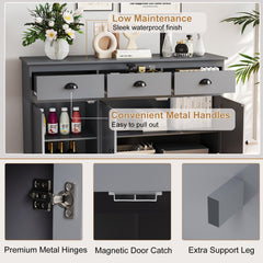 3 Drawers Sideboard Buffet Storage with Adjustable Shelves-Gray