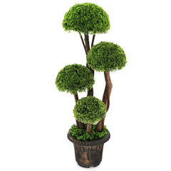 3 Foot Artificial Cedar Topiary Tree, Four Ball Tiers on a Rattan Trunk