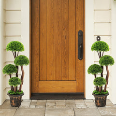3 Foot Artificial Cedar Topiary Tree, Four Ball Tiers on a Rattan Trunk