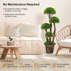 3 Foot Artificial Cedar Topiary Tree, Four Ball Tiers on a Rattan Trunk