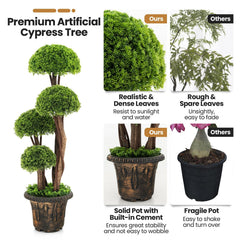 3 Foot Artificial Cedar Topiary Tree, Four Ball Tiers on a Rattan Trunk